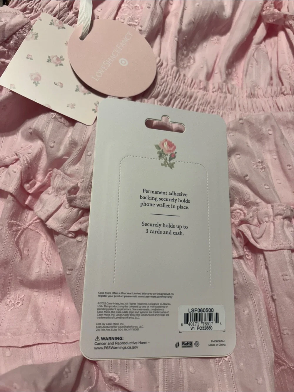 LoveShackFancy Blush Pink Bow Phone Wallet
